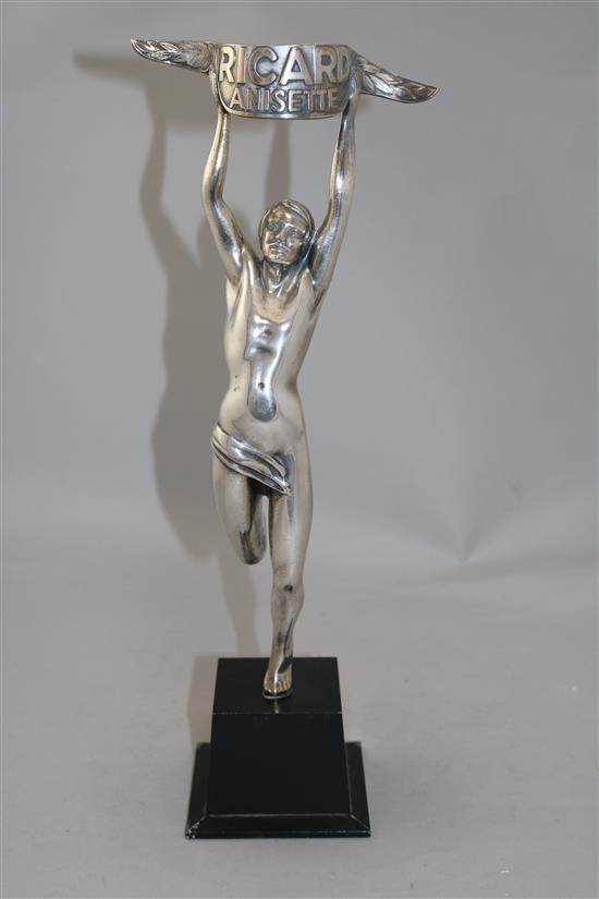 A French silvered bronze advertising figure of a winning athlete, height 17in.